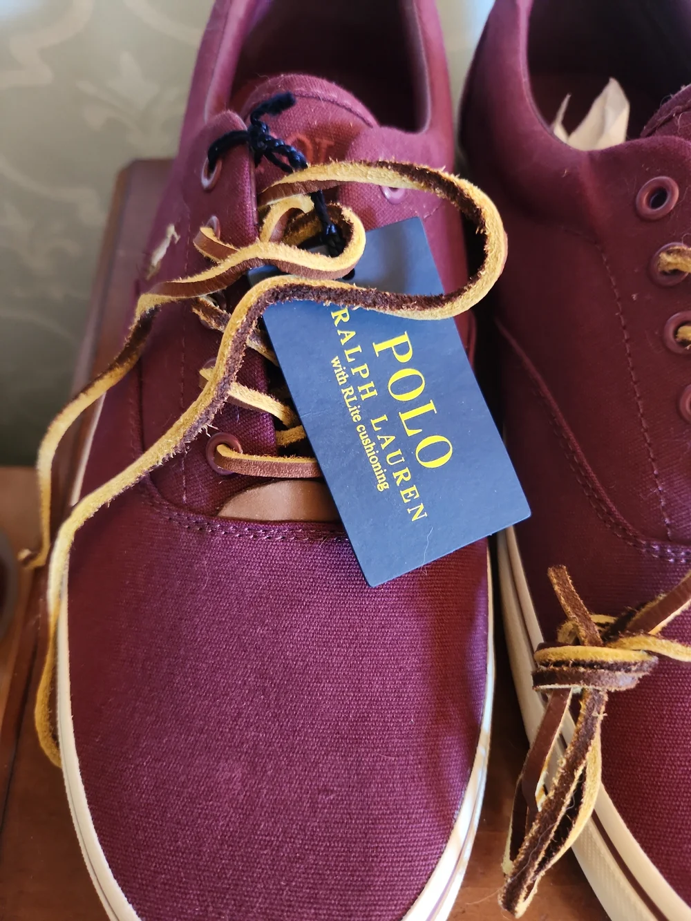 Polo by Ralph Lauren Maroon Canvas Boat Shoes with Tan Laces